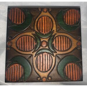 Vtg Polish Hand Carved Wooden Trinket Box  4"‎ X 4" X 1 3/4"